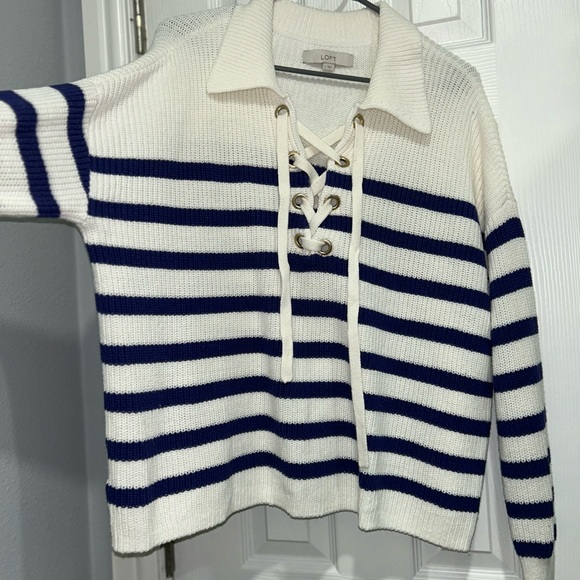 Striped lace up Polo sweater from LOFT - Picture 5 of 8